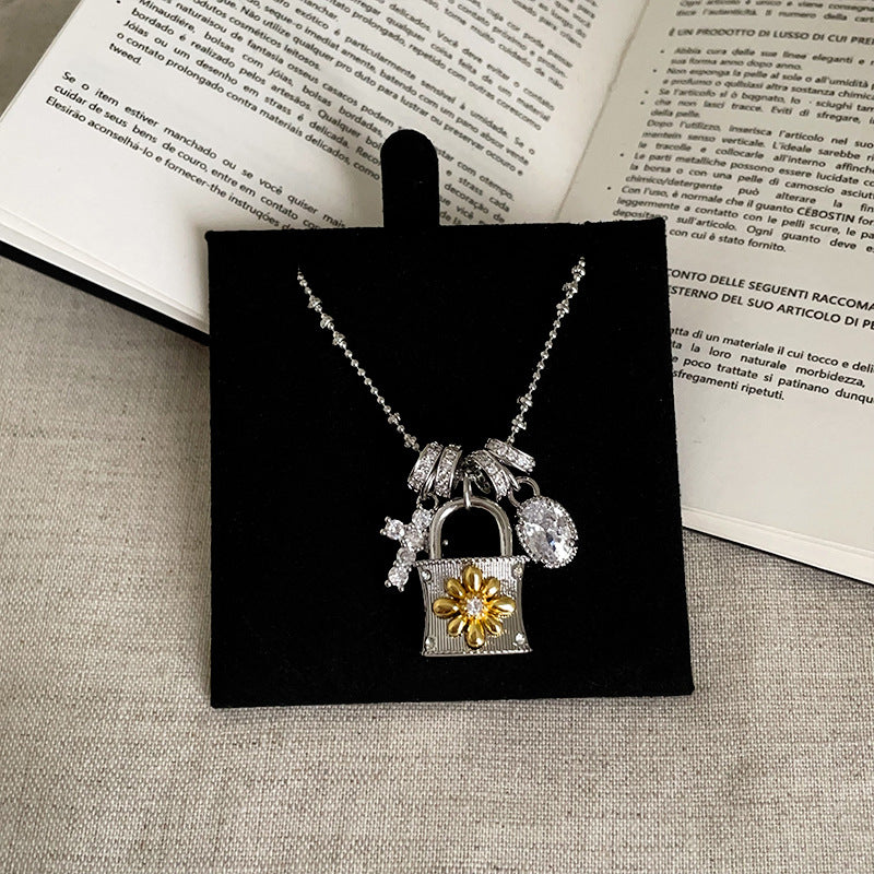 Lock and Cross Pendant Necklace — necklace, view 4