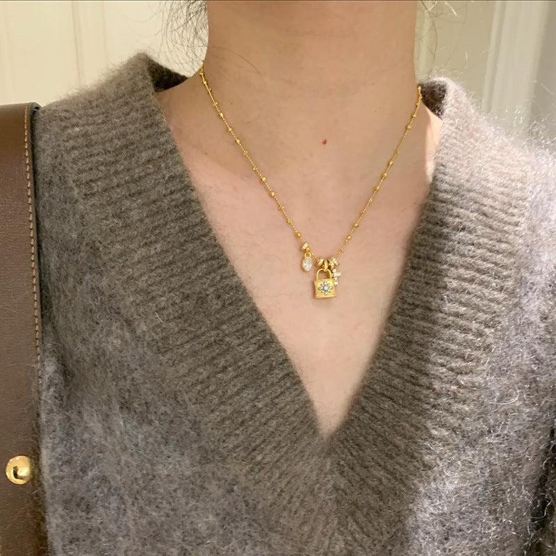 Lock and Cross Pendant Necklace — necklace, view 5
