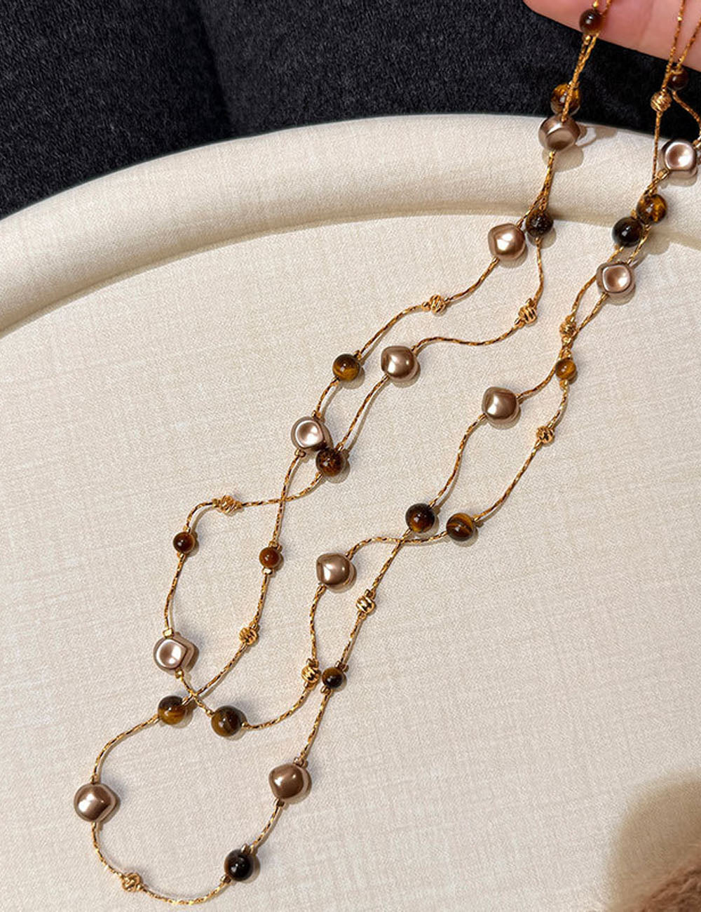 Double Layer Tiger's Eye Necklace — gold necklace
