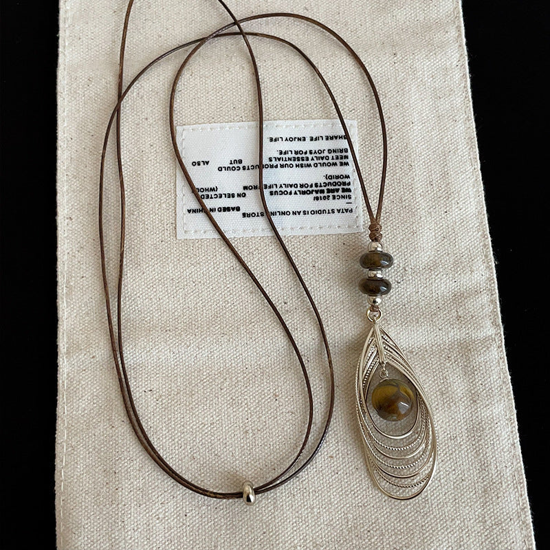 Braided Feather Pendant Necklace — silver necklace, view 2
