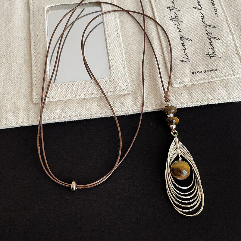 Braided Feather Pendant Necklace — silver necklace, view 3