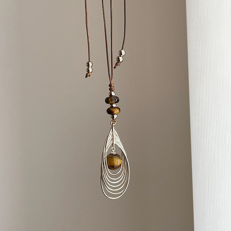 Braided Feather Pendant Necklace — silver necklace, view 5