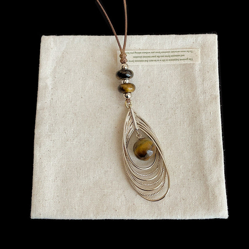 Braided Feather Pendant Necklace — silver necklace, view 6