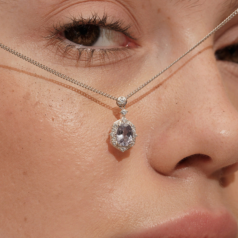 Silver Rhinestone Pendant Choker — silver necklace, view 3