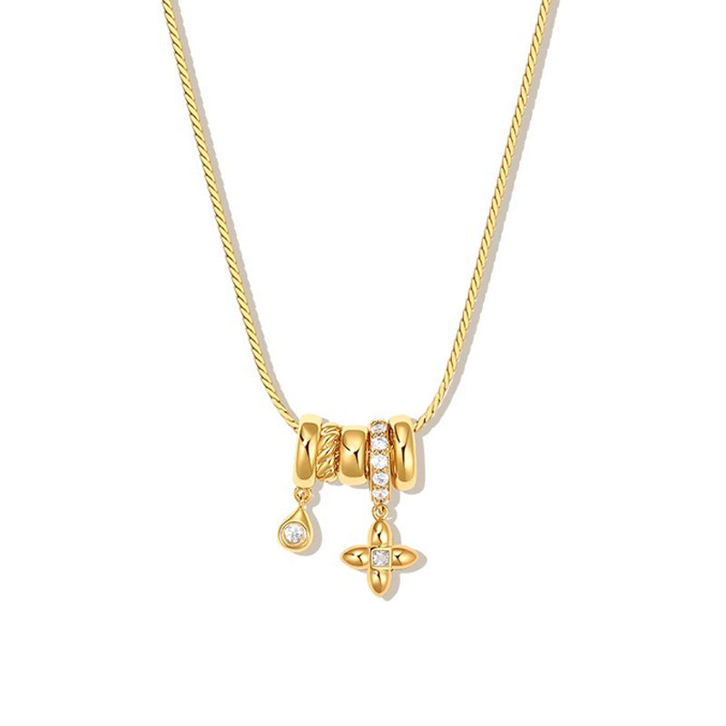 Clover Pendant Tassel Necklace — necklace, view 2