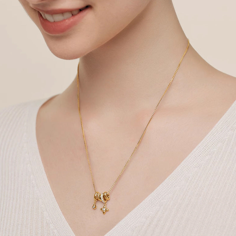 Clover Pendant Tassel Necklace — necklace, view 4