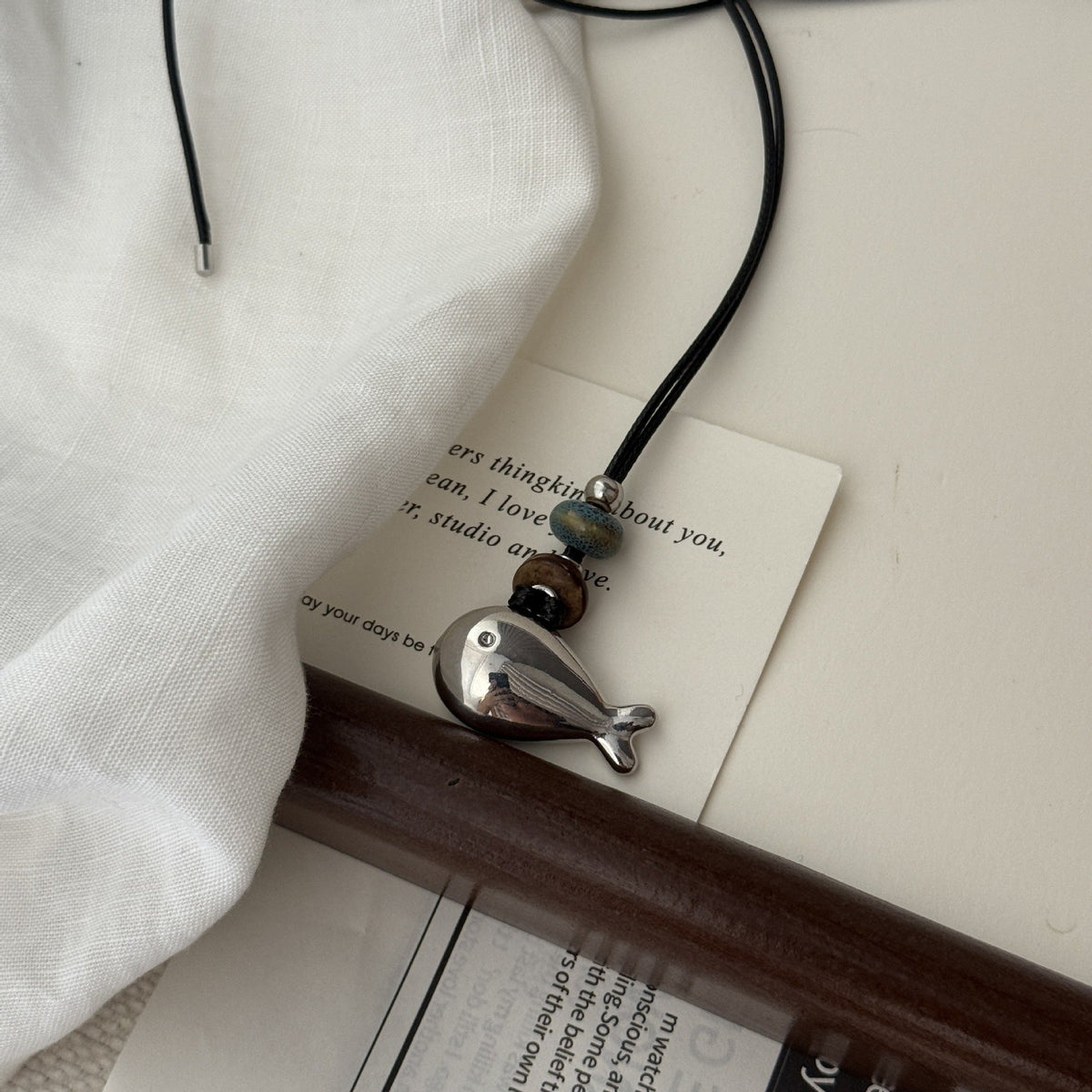 Beaded Heart Pendant Necklace — necklace, view 4