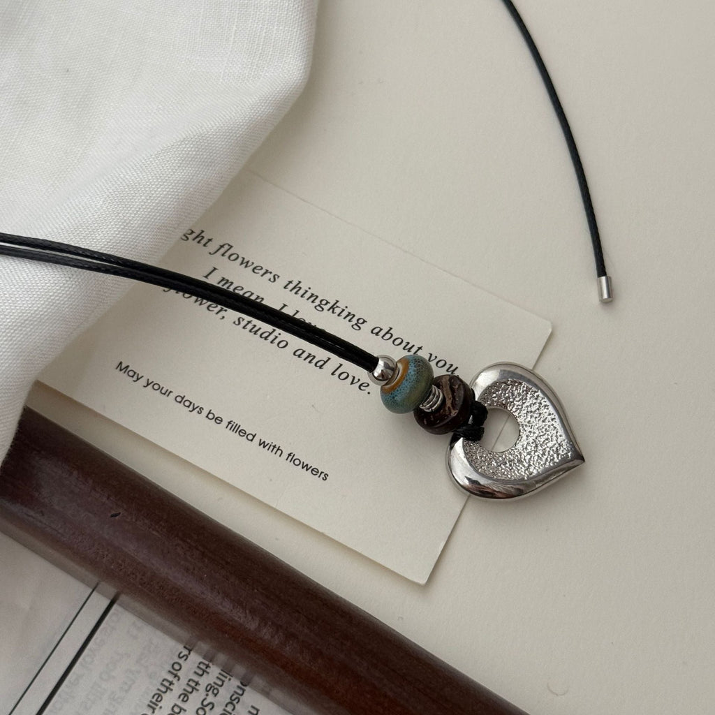 Beaded Heart Pendant Necklace — necklace, view 5