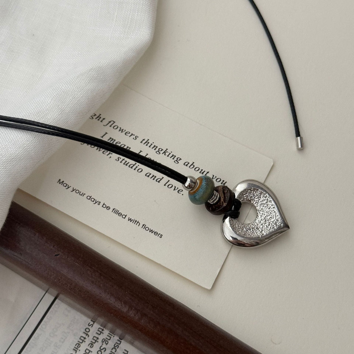 Beaded Heart Pendant Necklace — necklace, view 5