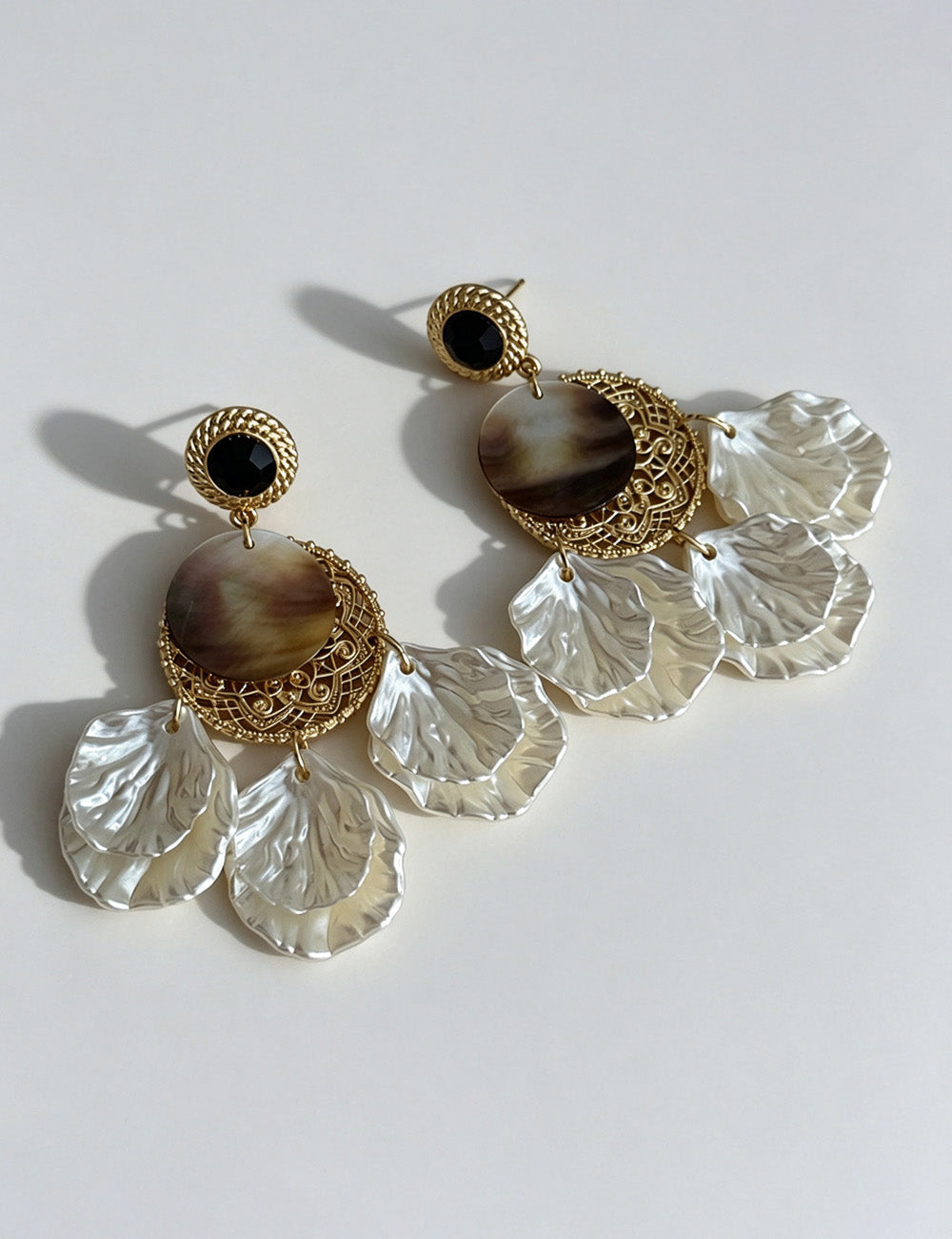 Floral Shell Tassel Stud Earrings — earrings