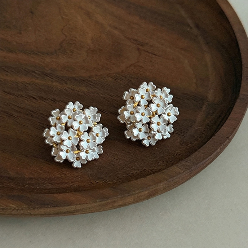 Floral Shell Tassel Stud Earrings — earrings, view 4