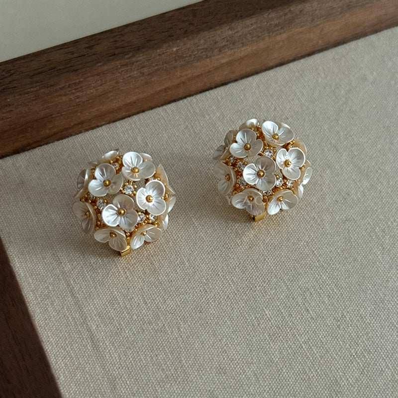 Floral Shell Tassel Stud Earrings — earrings, view 5