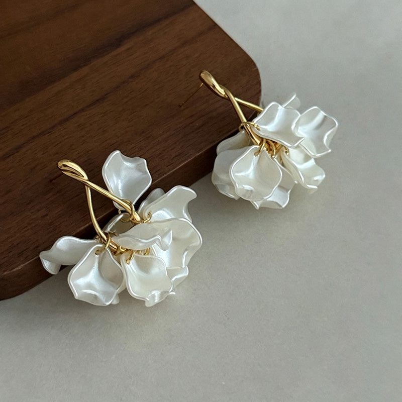 Floral Shell Tassel Stud Earrings — earrings, view 6