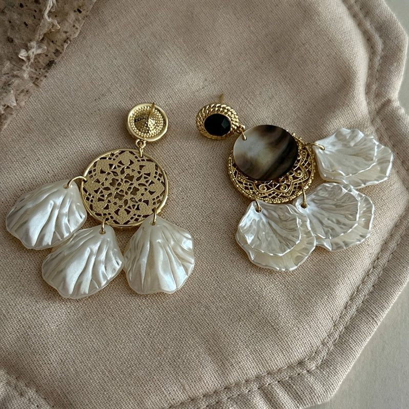Floral Shell Tassel Stud Earrings — earrings, view 7