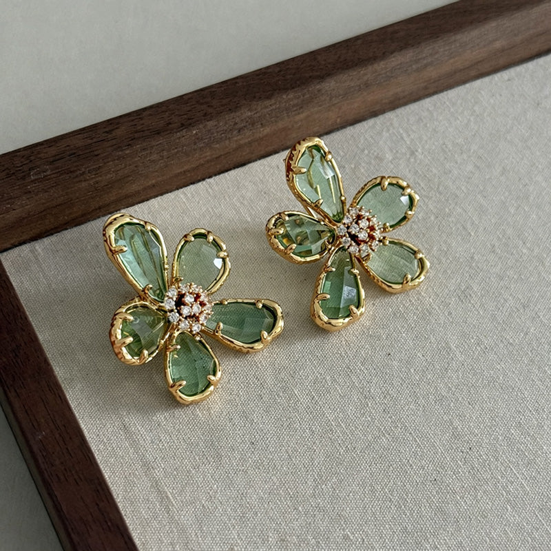 Rhinestone Floral Dangle Earrings — earrings, view 2
