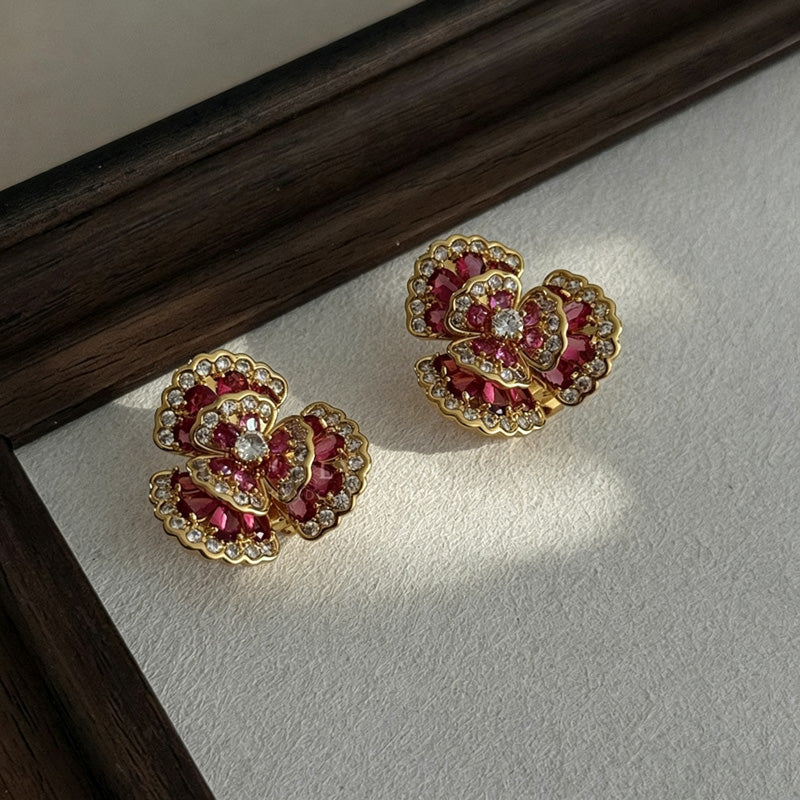 Rhinestone Floral Dangle Earrings — earrings, view 3