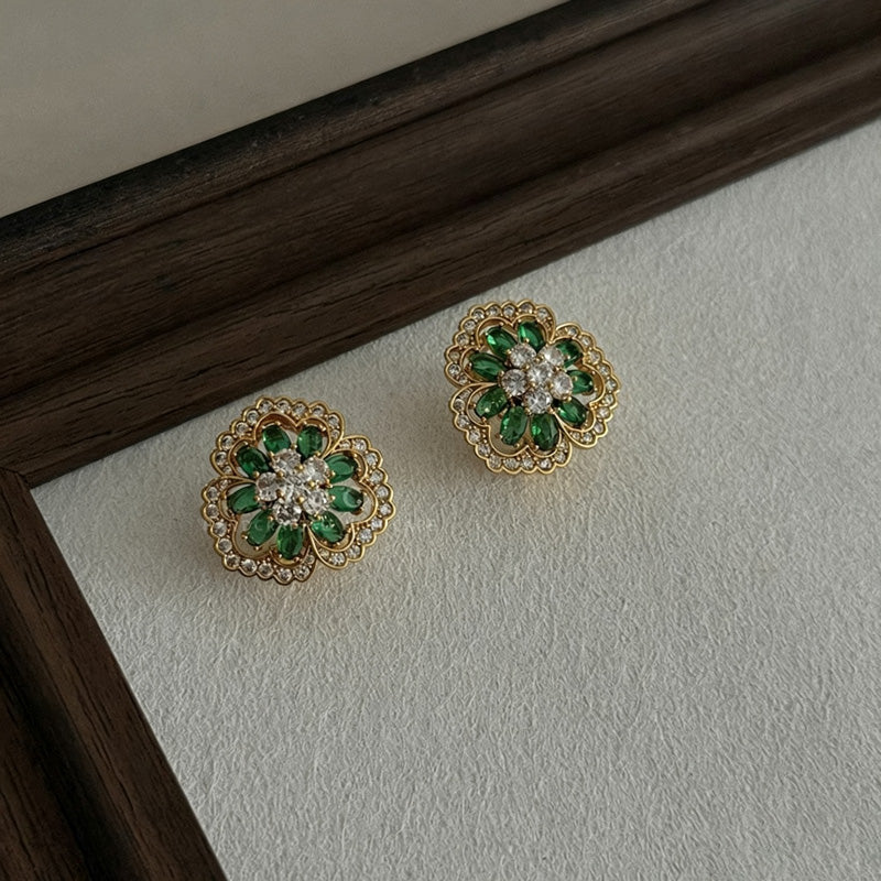 Rhinestone Floral Dangle Earrings — earrings, view 4
