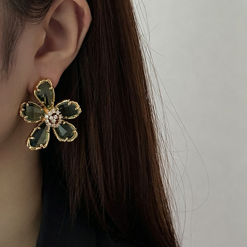 Rhinestone Floral Dangle Earrings — earrings, view 12