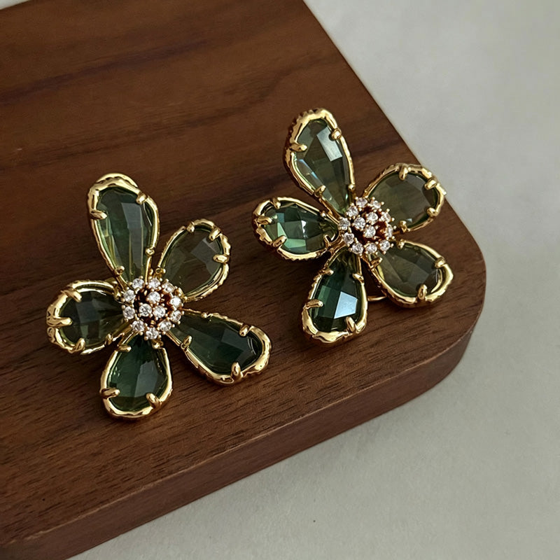 Rhinestone Floral Dangle Earrings — earrings, view 13