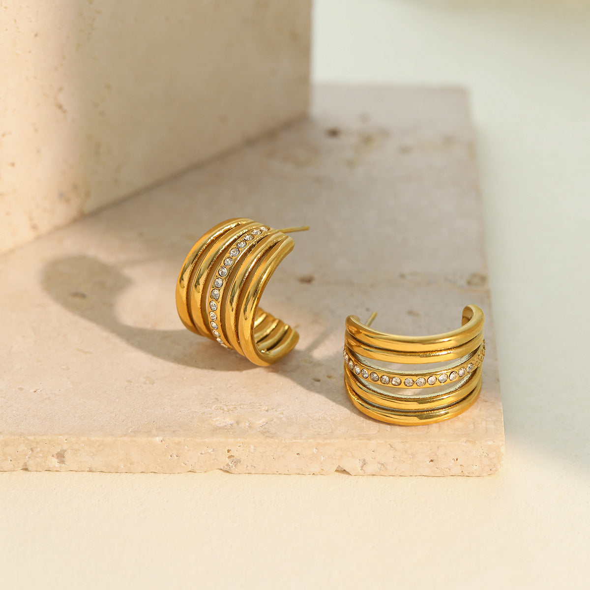 Rhinestone C-Shaped Hoop Earrings — earrings, view 2