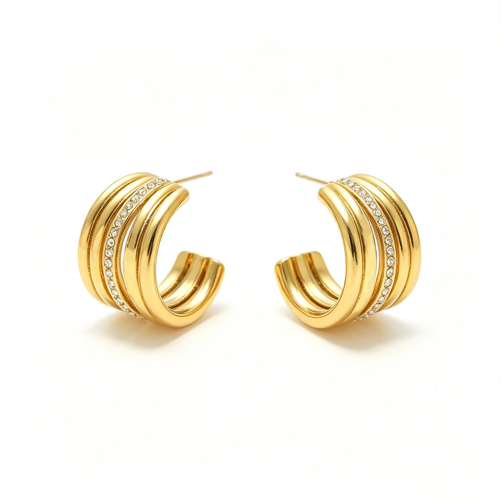 Rhinestone C-Shaped Hoop Earrings — earrings, view 4