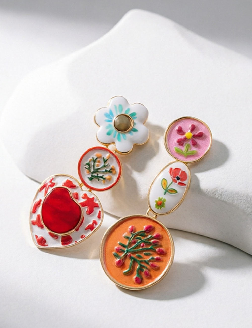 Asymmetrical Flower Dangle Earrings — colorful earrings