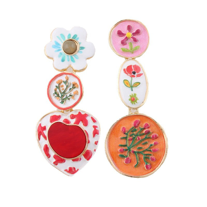Asymmetrical Flower Dangle Earrings — colorful earrings, view 5