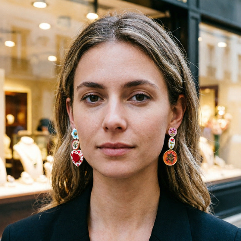 Asymmetrical Flower Dangle Earrings — colorful earrings, view 6