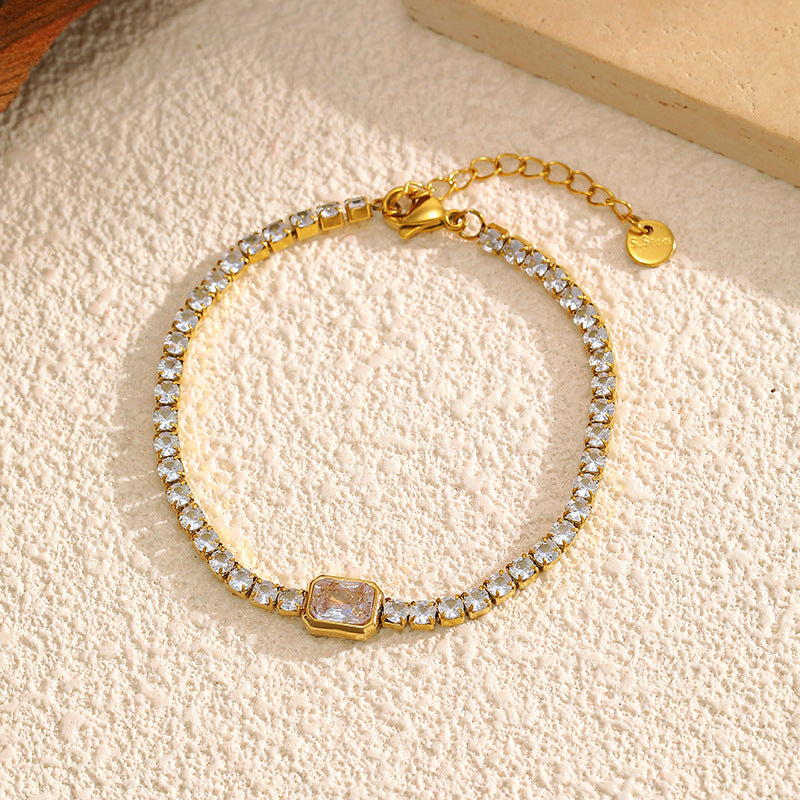 Rhinestone Heart Pendant Bracelet — gold bracelet, view 3