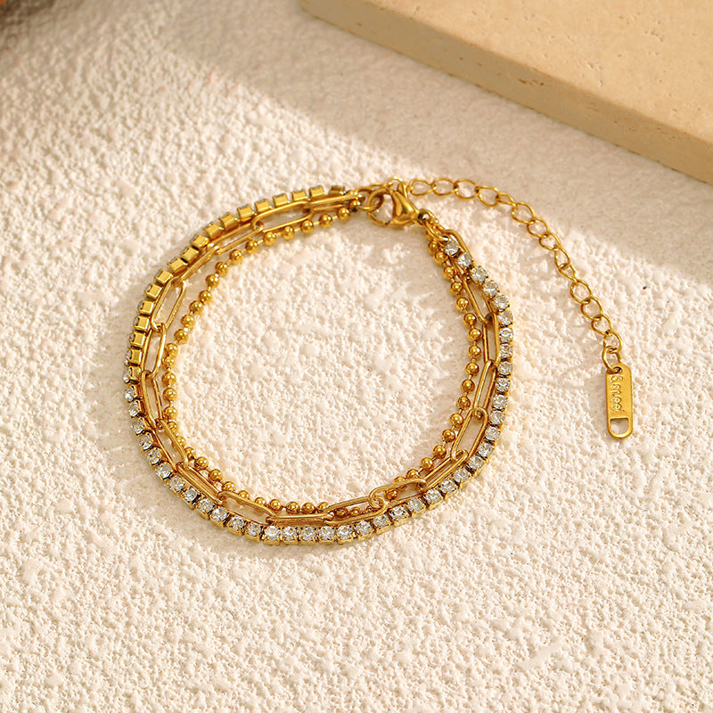 Rhinestone Heart Pendant Bracelet — gold bracelet, view 4