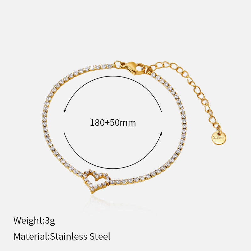 Rhinestone Heart Pendant Bracelet — gold bracelet, view 7