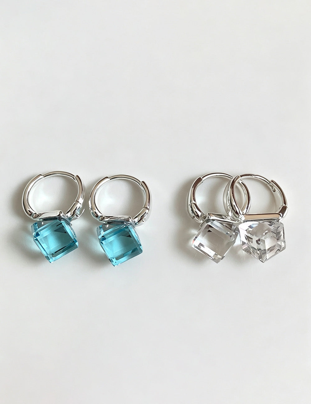 Blue Cube Dangle Hoop Earrings — earrings