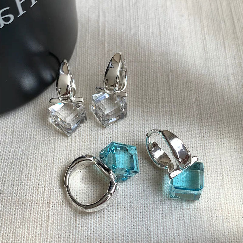 Blue Cube Dangle Hoop Earrings — earrings, view 2