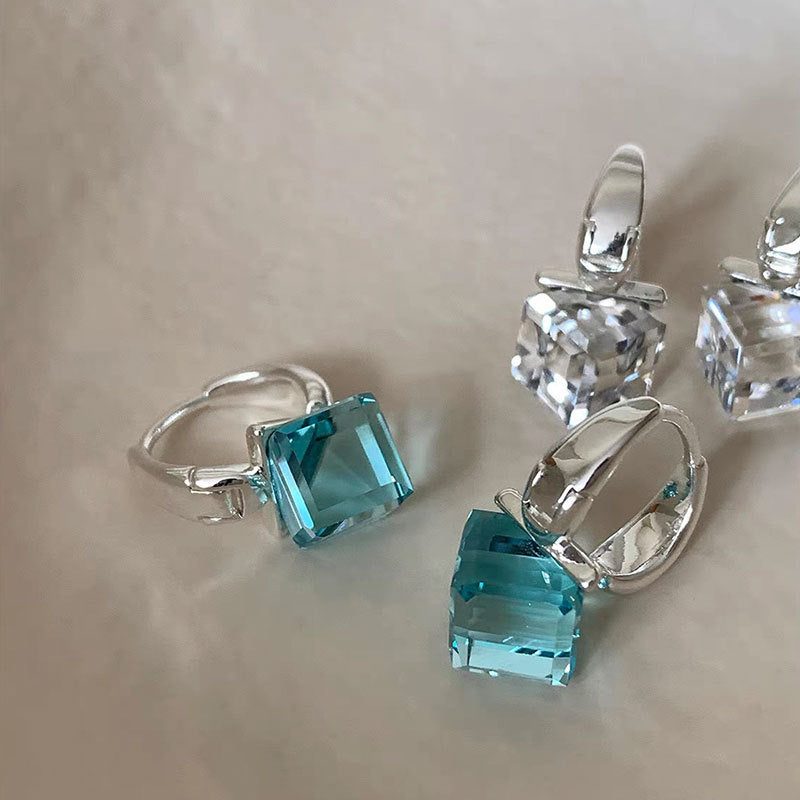 Blue Cube Dangle Hoop Earrings — earrings, view 3