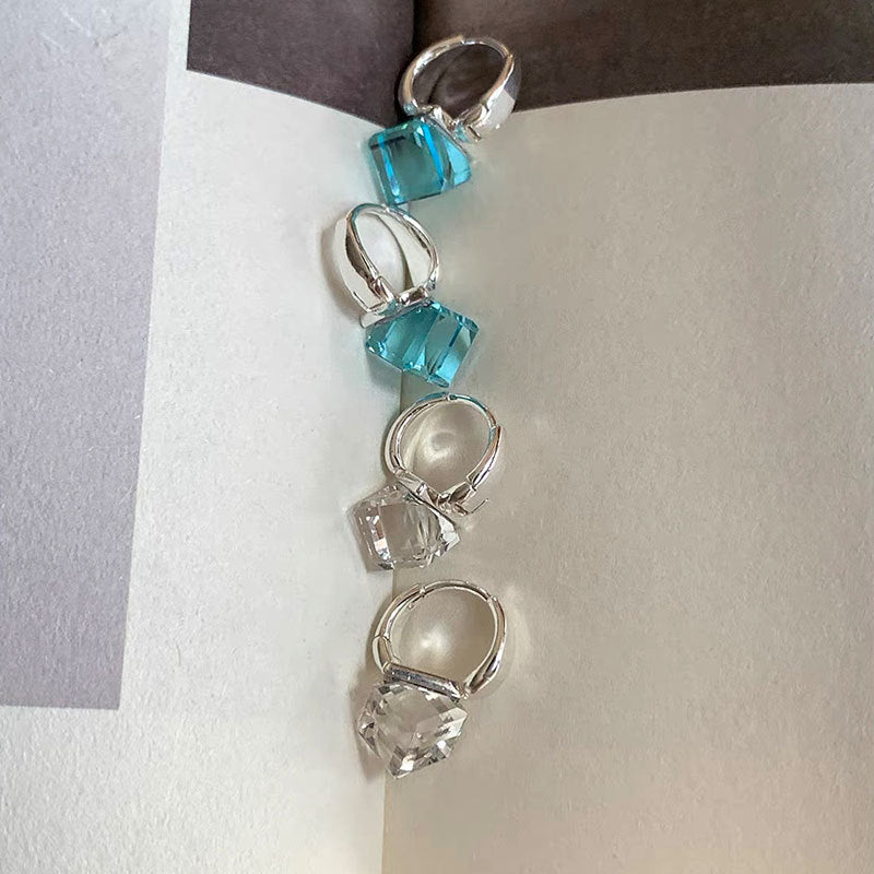 Blue Cube Dangle Hoop Earrings — earrings, view 4