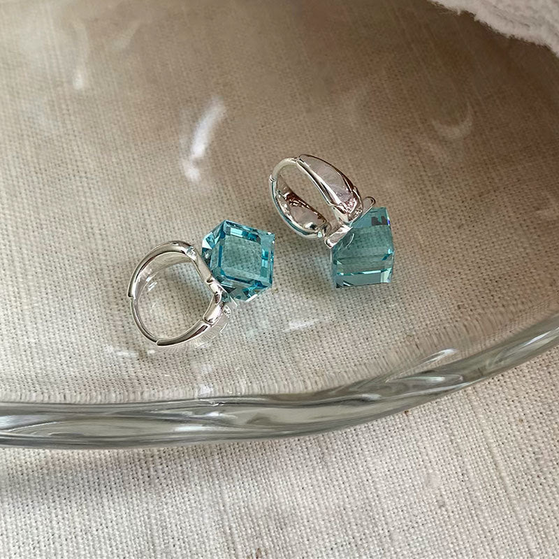 Blue Cube Dangle Hoop Earrings — earrings, view 5