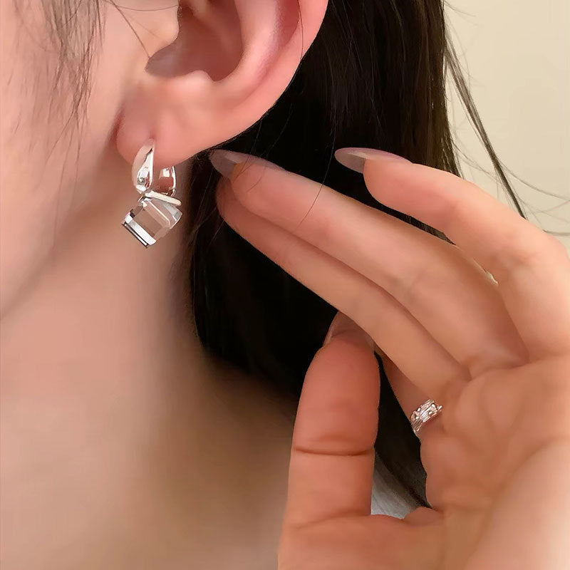 Blue Cube Dangle Hoop Earrings — earrings, view 7