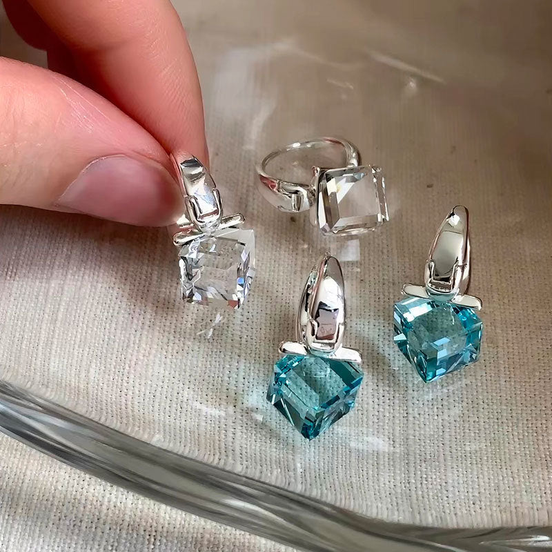 Blue Cube Dangle Hoop Earrings — earrings, view 8
