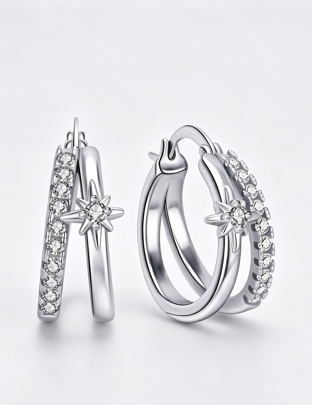 Cubic Zirconia Starburst Hoop Earrings — silver earrings