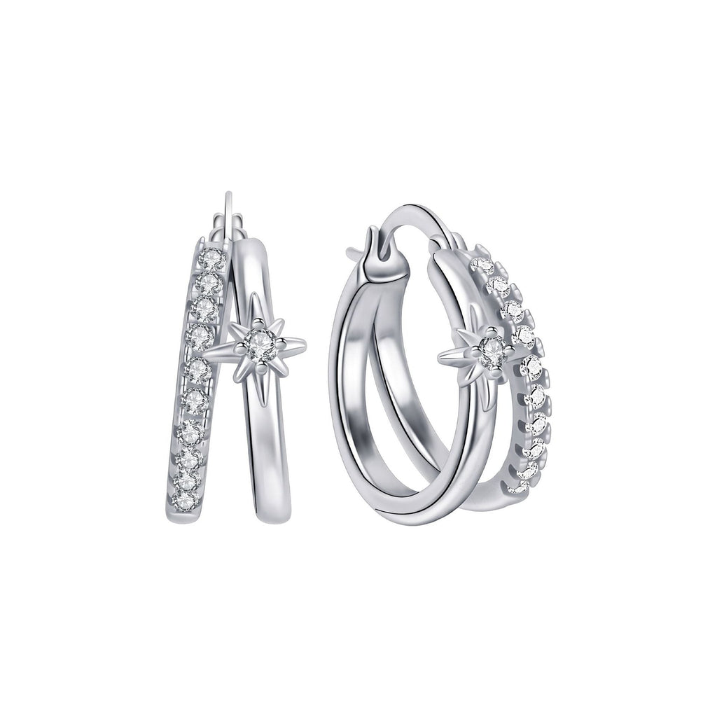 Cubic Zirconia Starburst Hoop Earrings — silver earrings, view 5