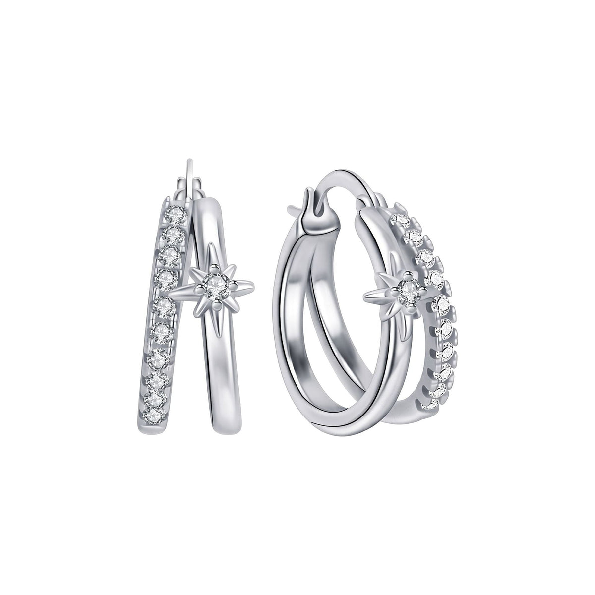 Cubic Zirconia Starburst Hoop Earrings — silver earrings, view 5