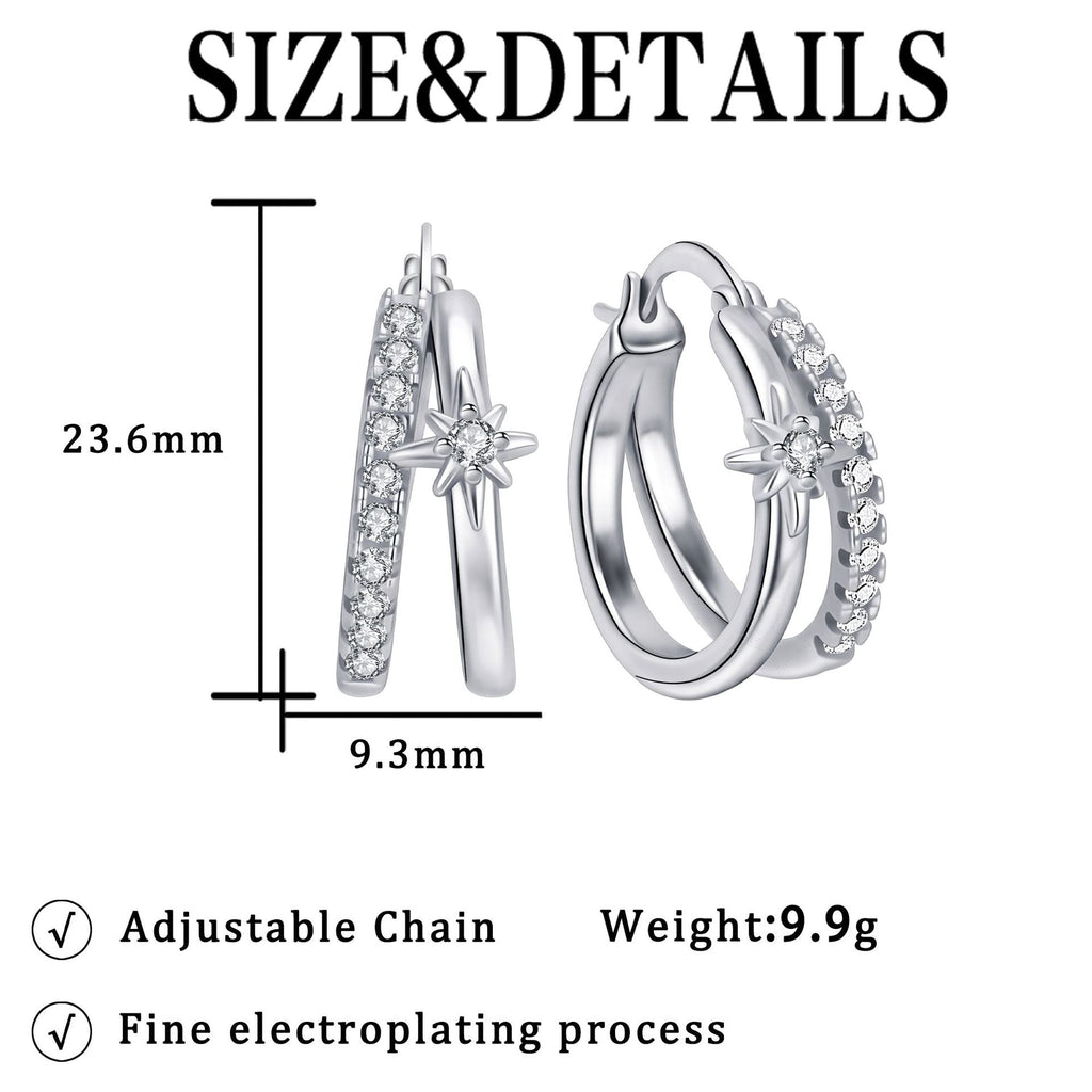 Cubic Zirconia Starburst Hoop Earrings — silver earrings, view 6