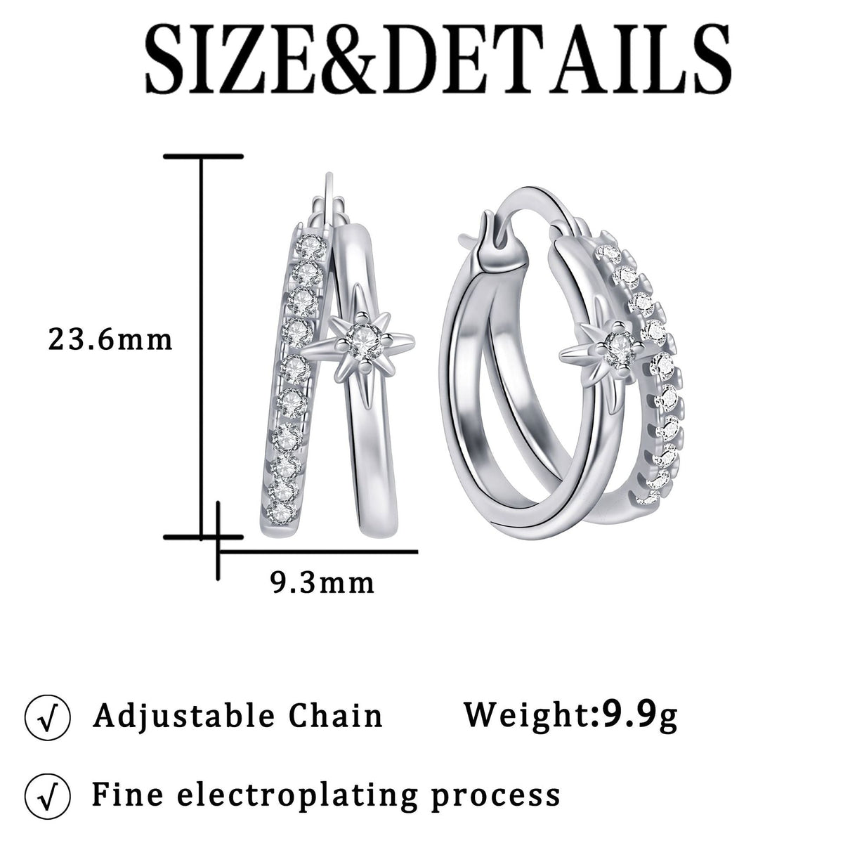 Cubic Zirconia Starburst Hoop Earrings — silver earrings, view 6