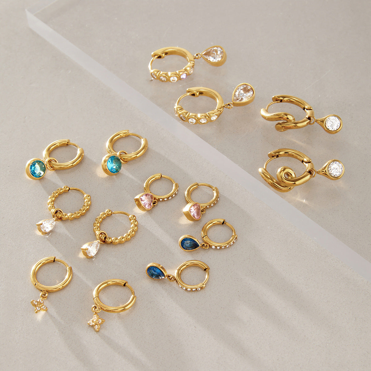 Cubic Zirconia Teardrop Hoop Earrings — earrings, view 3