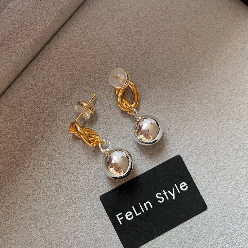 Color Contrast Ball Dangle Earrings — gold earrings, view 2