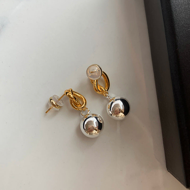 Color Contrast Ball Dangle Earrings — gold earrings, view 3