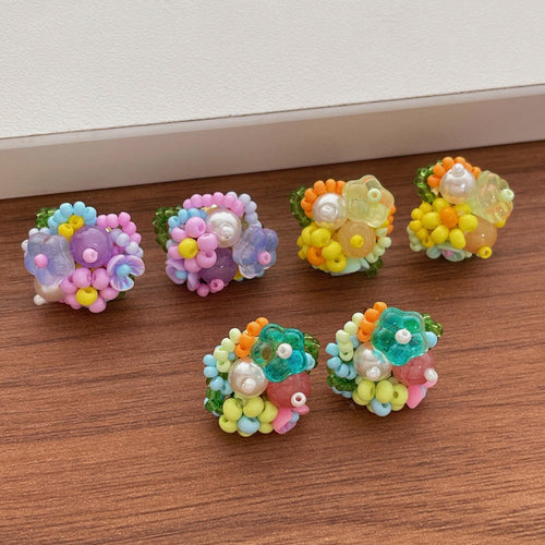 Beaded Flower Stud Earrings — earrings, view 2