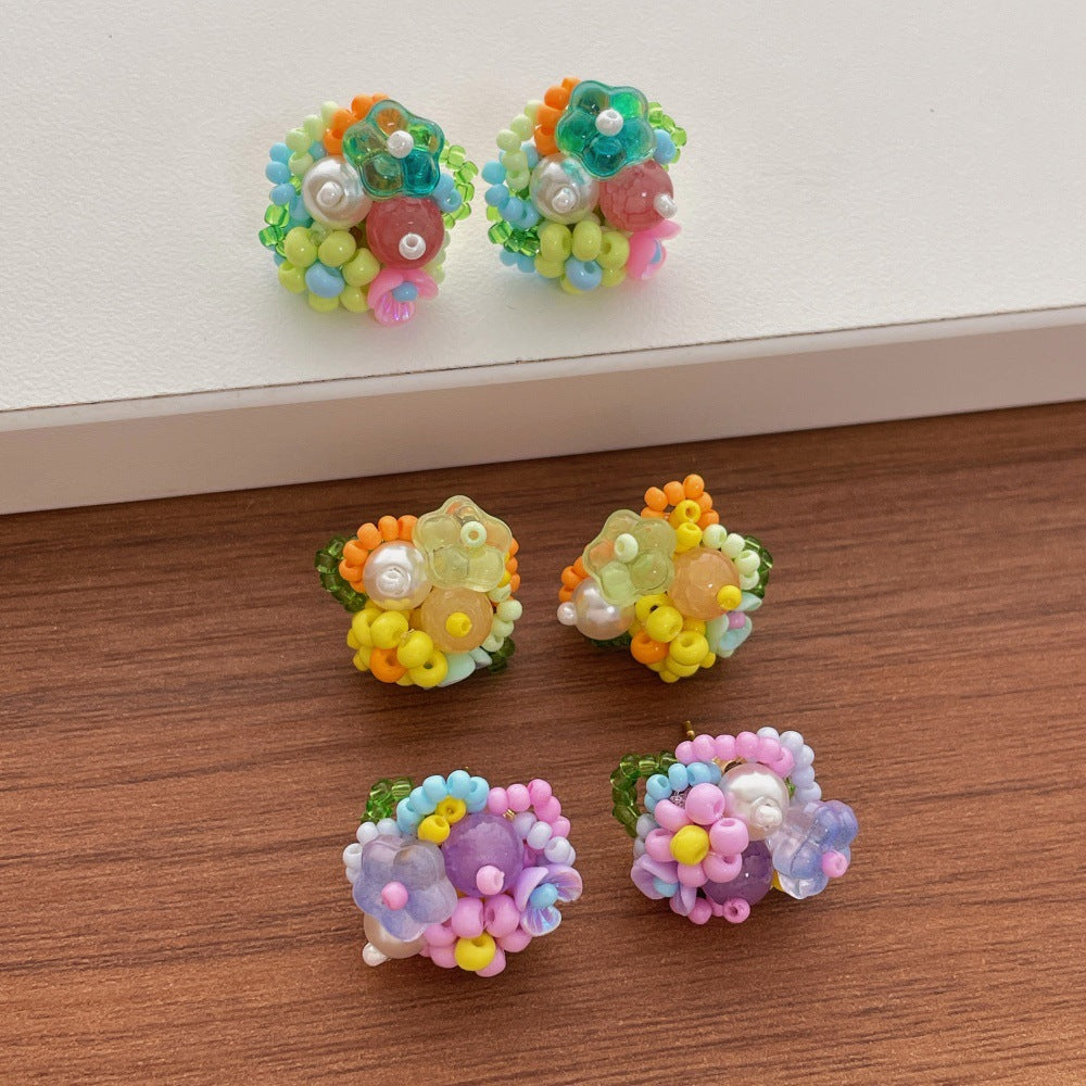 Beaded Flower Stud Earrings — earrings, view 3