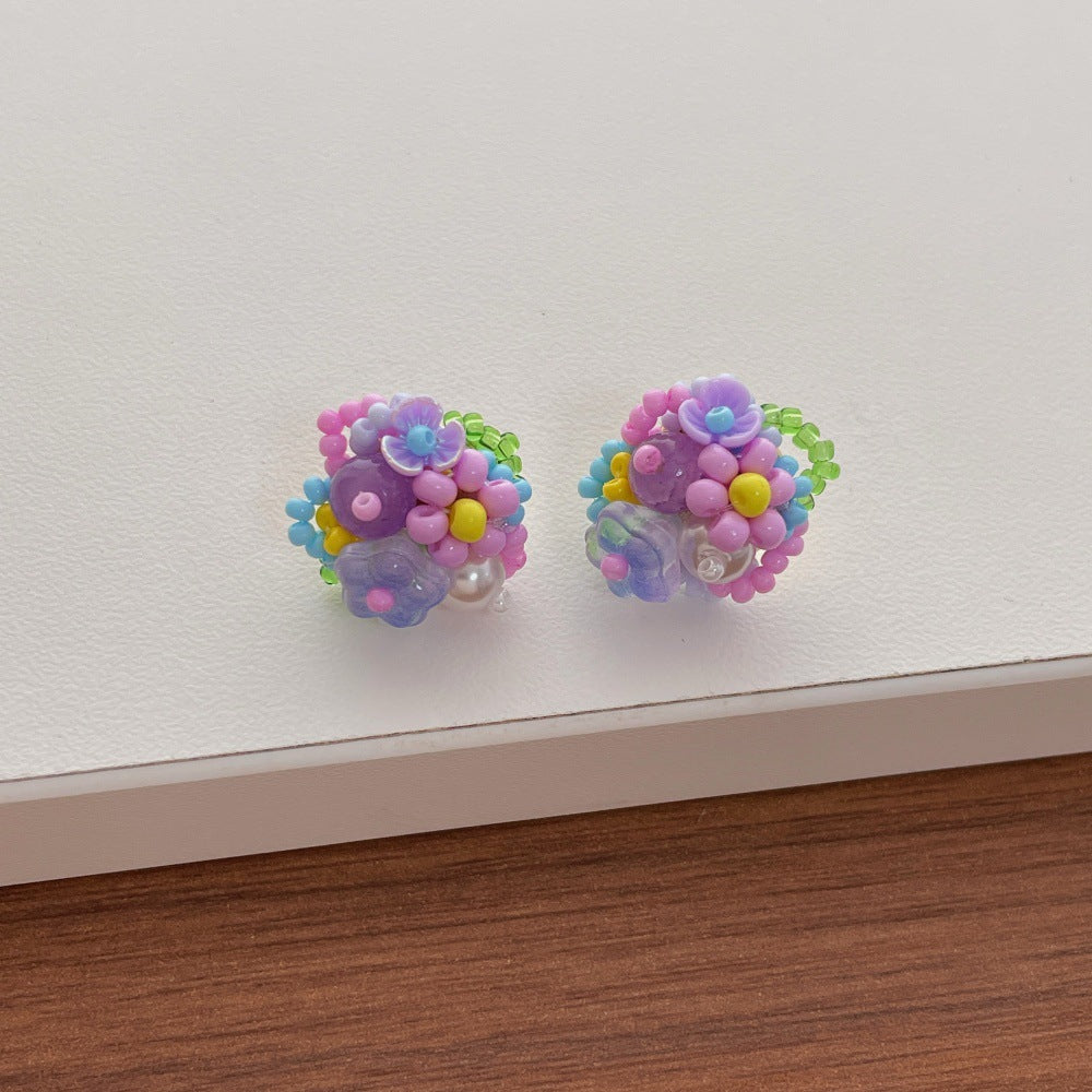 Beaded Flower Stud Earrings — earrings, view 4