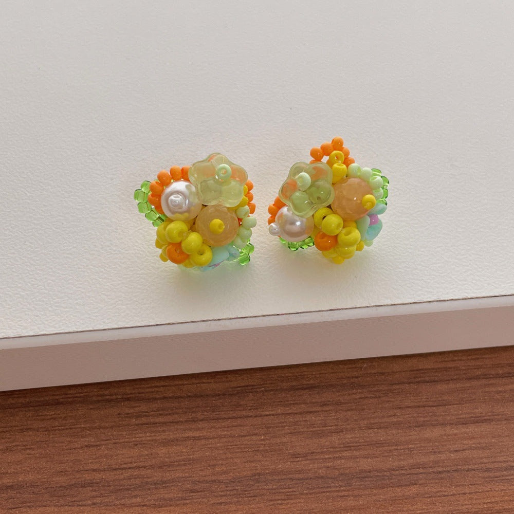 Beaded Flower Stud Earrings — earrings, view 5